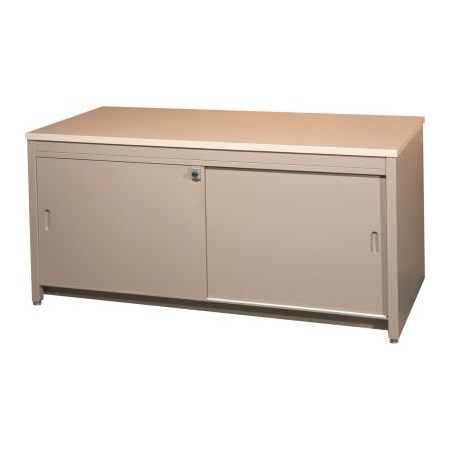 Datum Filing Systems 60"W Console Table w/ Doors, Sapelli Mahogany Laminate Top Medium Gray Finish CTA60SSD-L25-T23